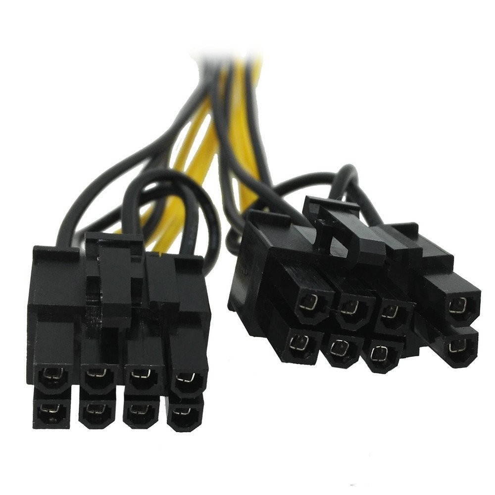 (2 Pack)18AWG PCI-E 6pin to Dual 8pin(6+2) Y-Splitter Extension Cable ,PCI Express PCI-E ATX 6Pin Male to Dual 8Pin & 6Pin Female Video Card Splitter Power Extension Cable ,1ft/30cm