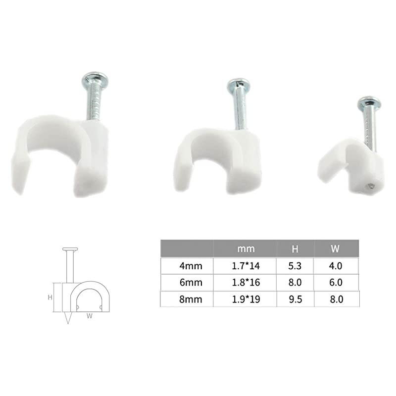 300Pack White Cable Nails Clips High Carbon Steel Nail Wire Clamps Cable Straps Wall Holder 100 4mm + 100 6mm + 100 8mm