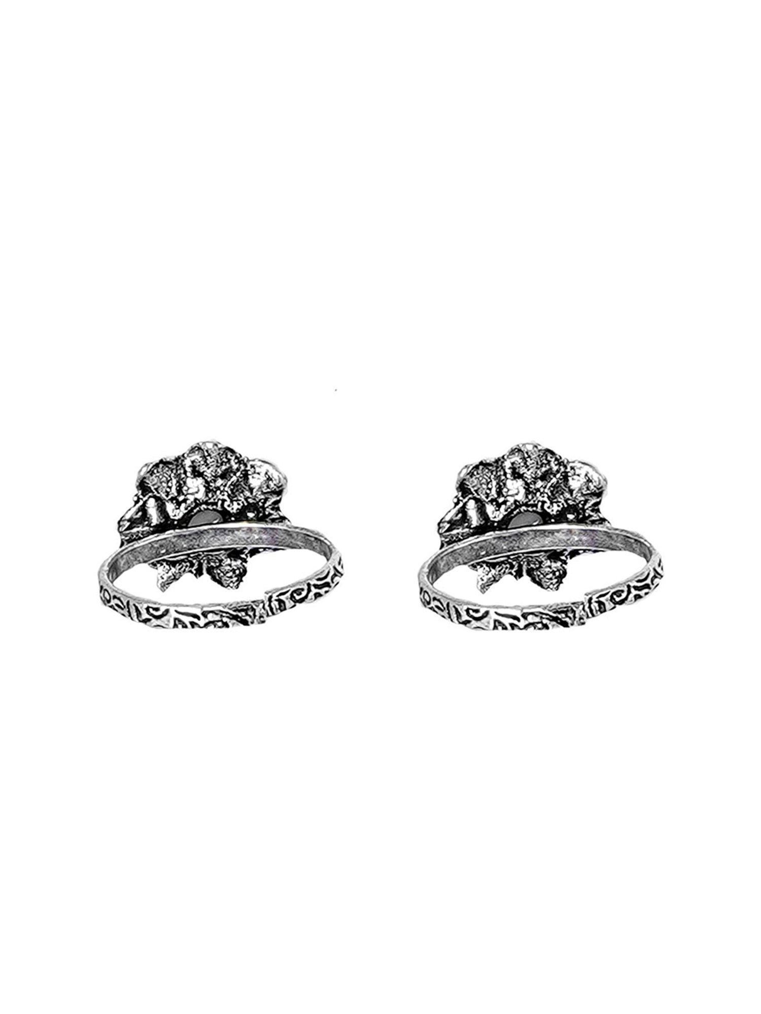 Teejh Kayra White Stone Silver Oxidized Pair of Toe-Rings
