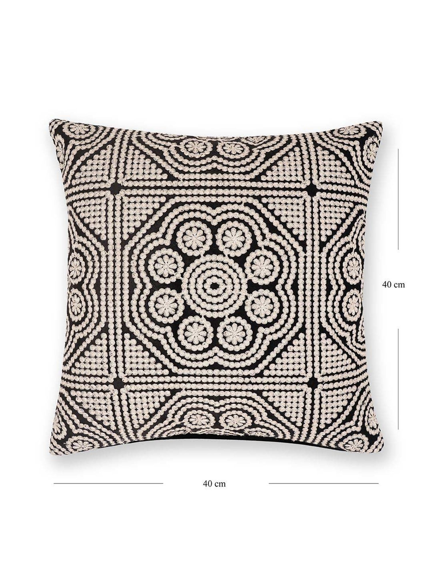 Pure Home and Living Black Cotton Embroidered Cushion Cover
