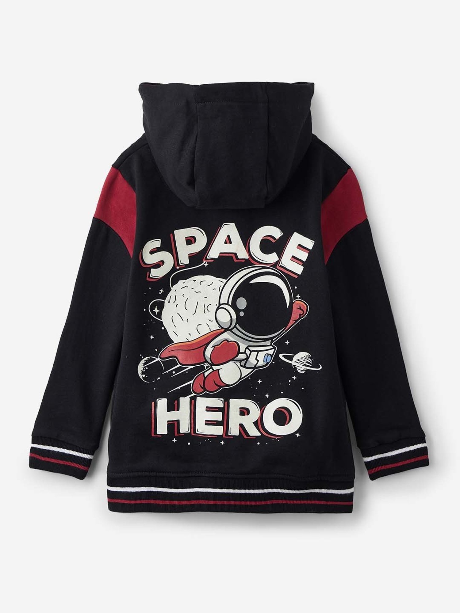The Souled Store Kids Black Cotton Printed Full Sleeves Hoodie