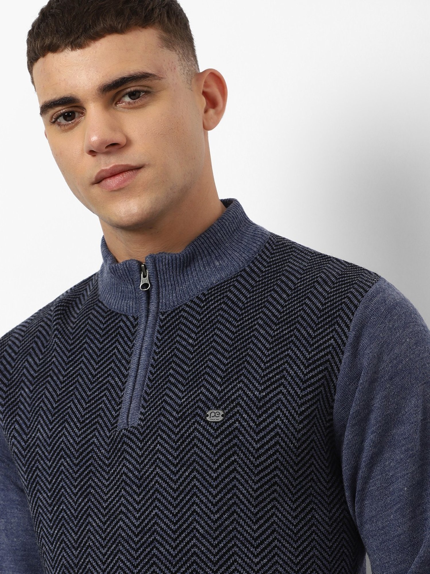 Peter England Blue Regular Fit Self Pattern Sweater