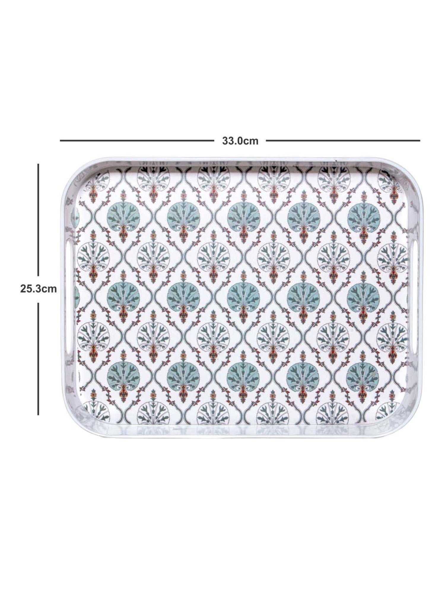 Goodhomes White & Green Melamine Rectangular Serving Tray