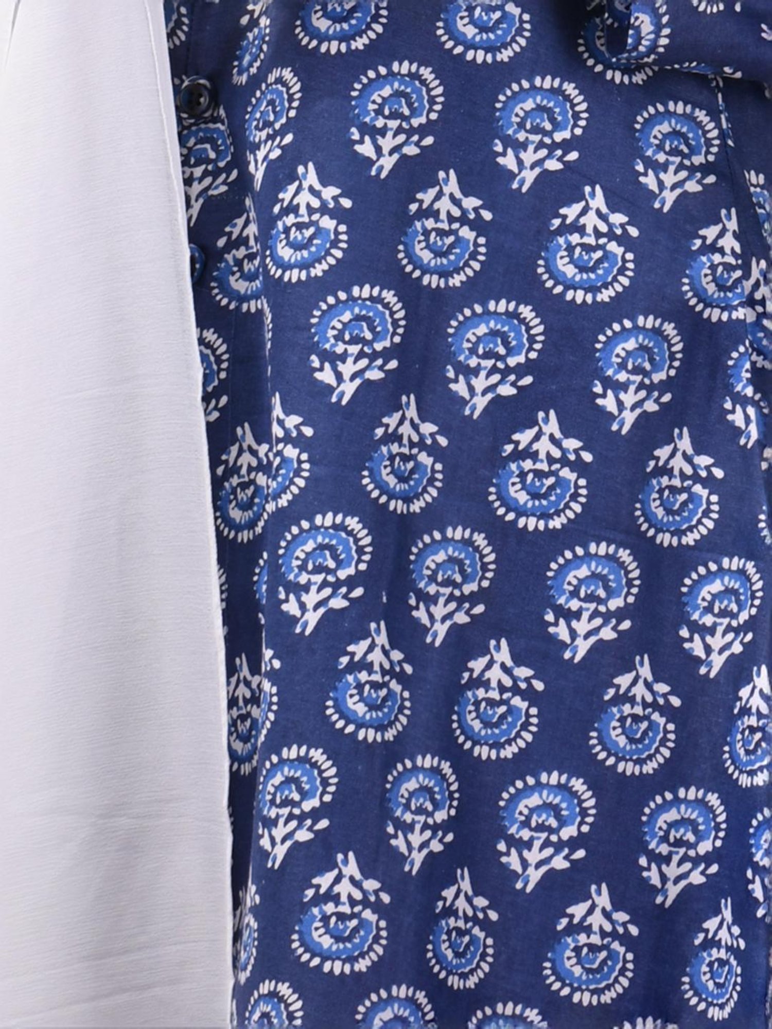 Charukriti Blue & White Cotton Floral Print Kurta Palazzo Set With Dupatta