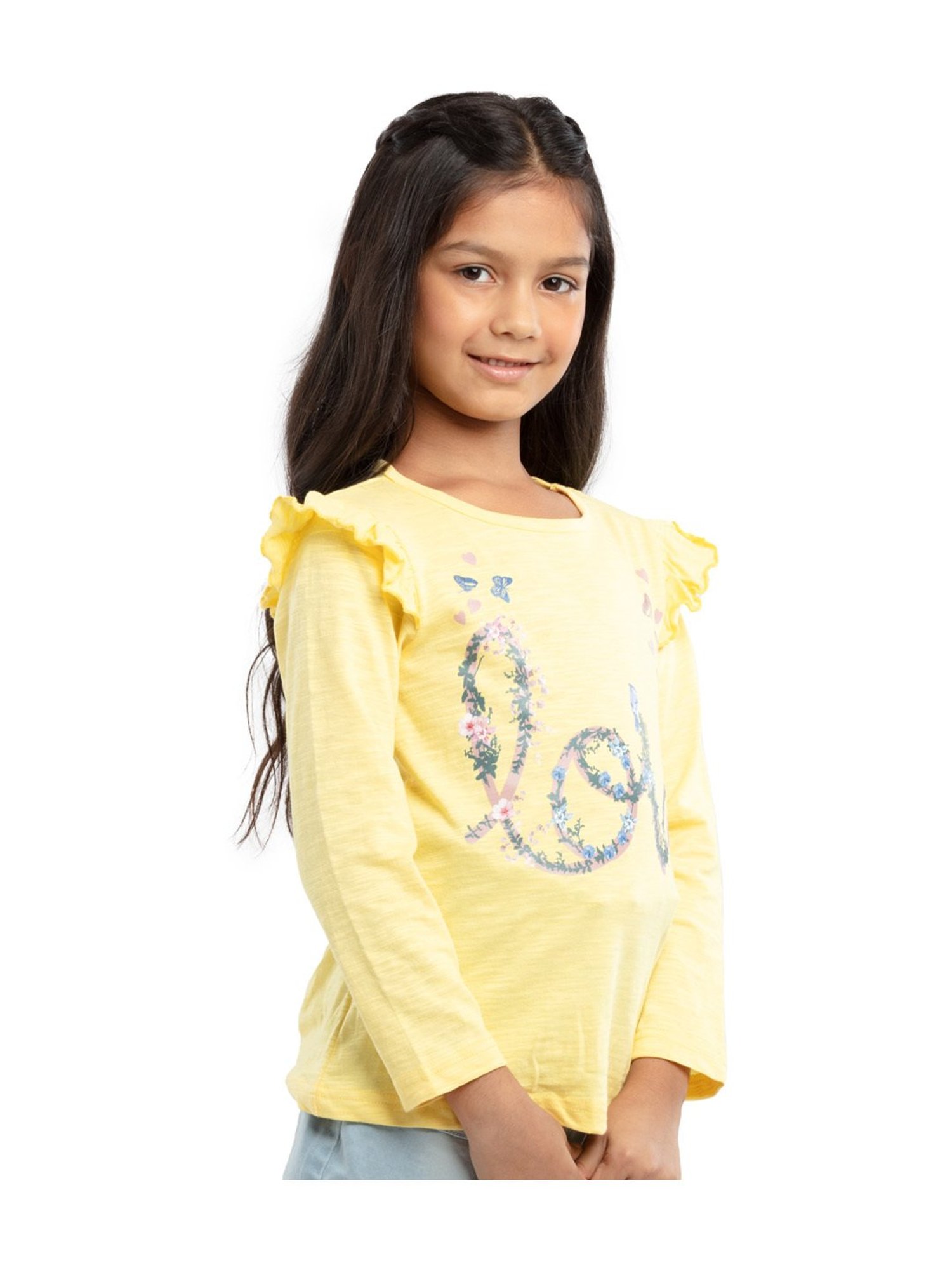 Under Fourteen Only Kids Yellow Floral Print Full Sleeves Top