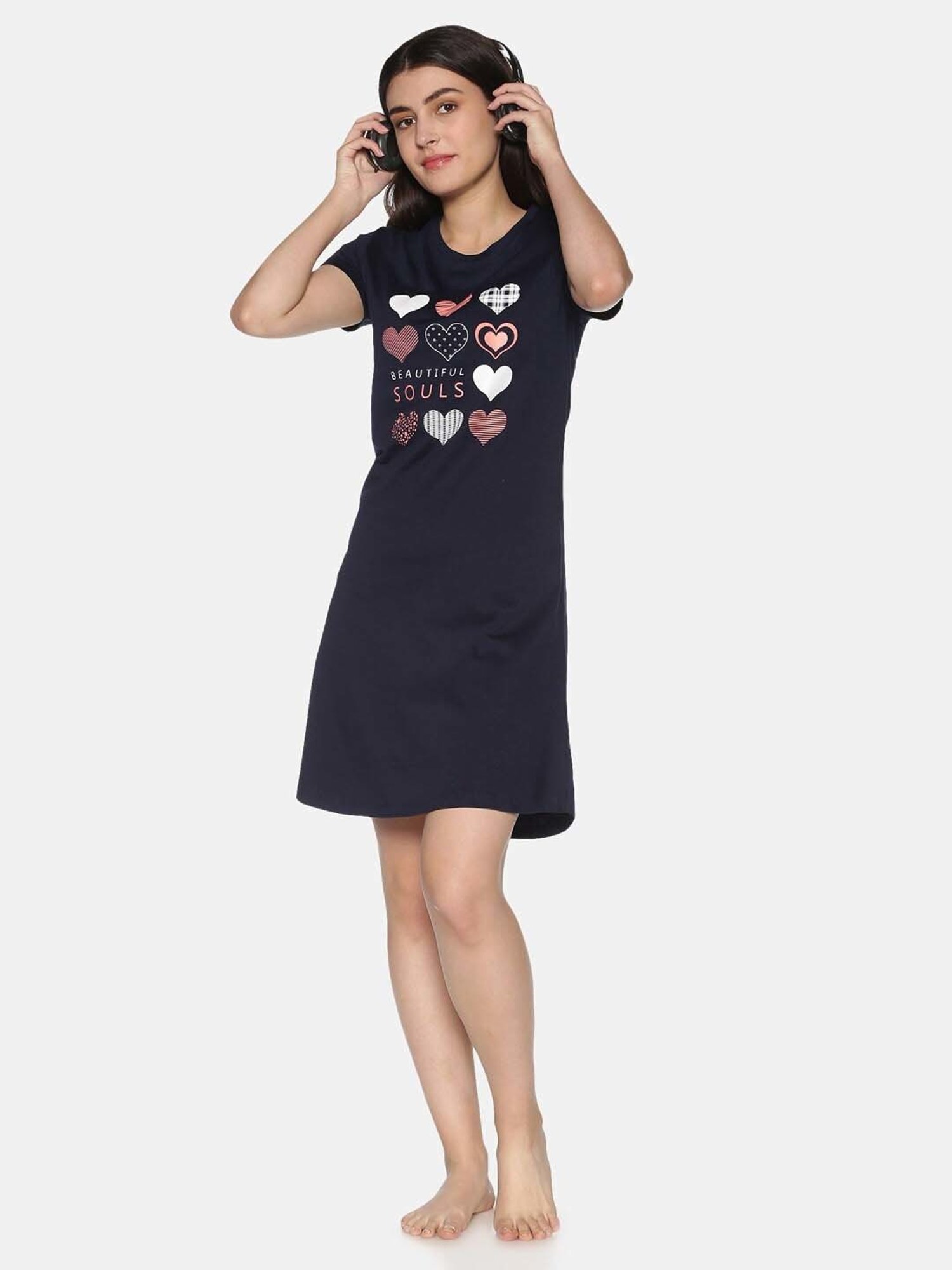 TWIN BIRDS Blue Printed Sleep Tee