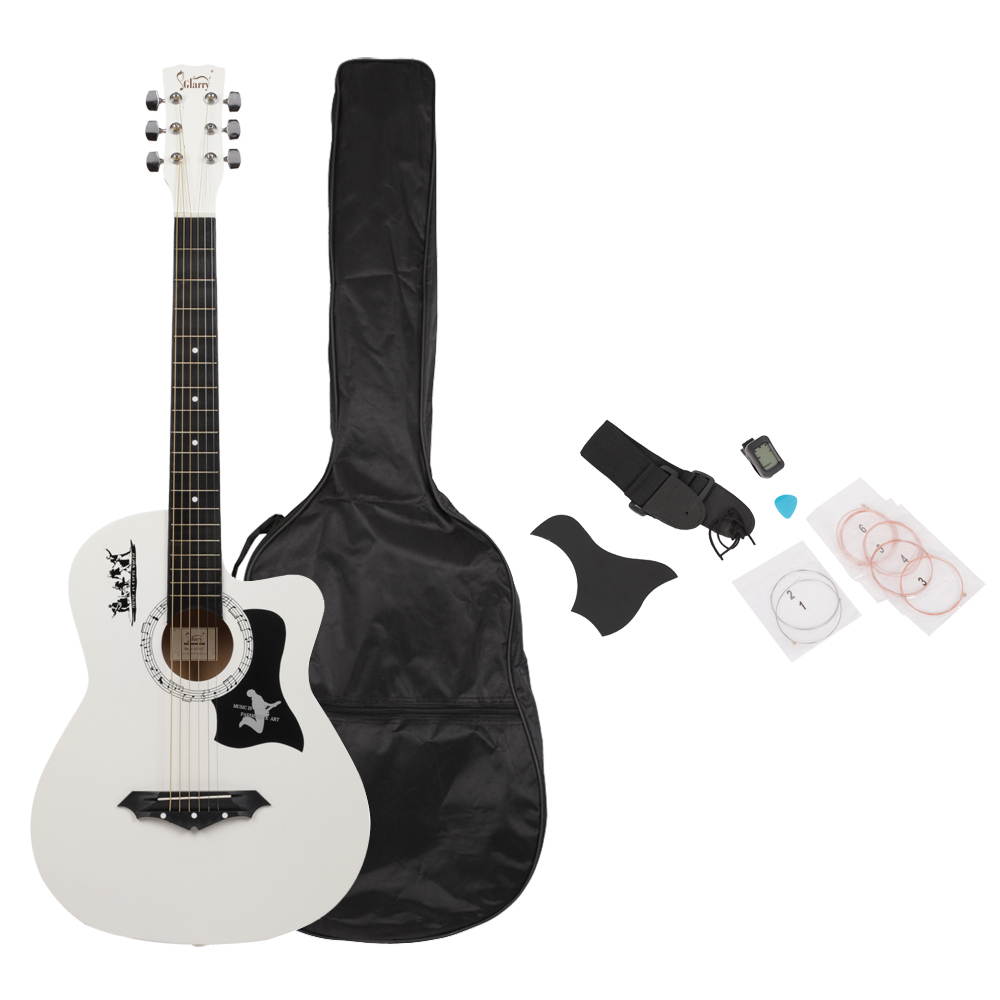 Dakesi 38" Spruce Basswood Guitar with Bag +Strap+LCD Mixer+Guard Plate White