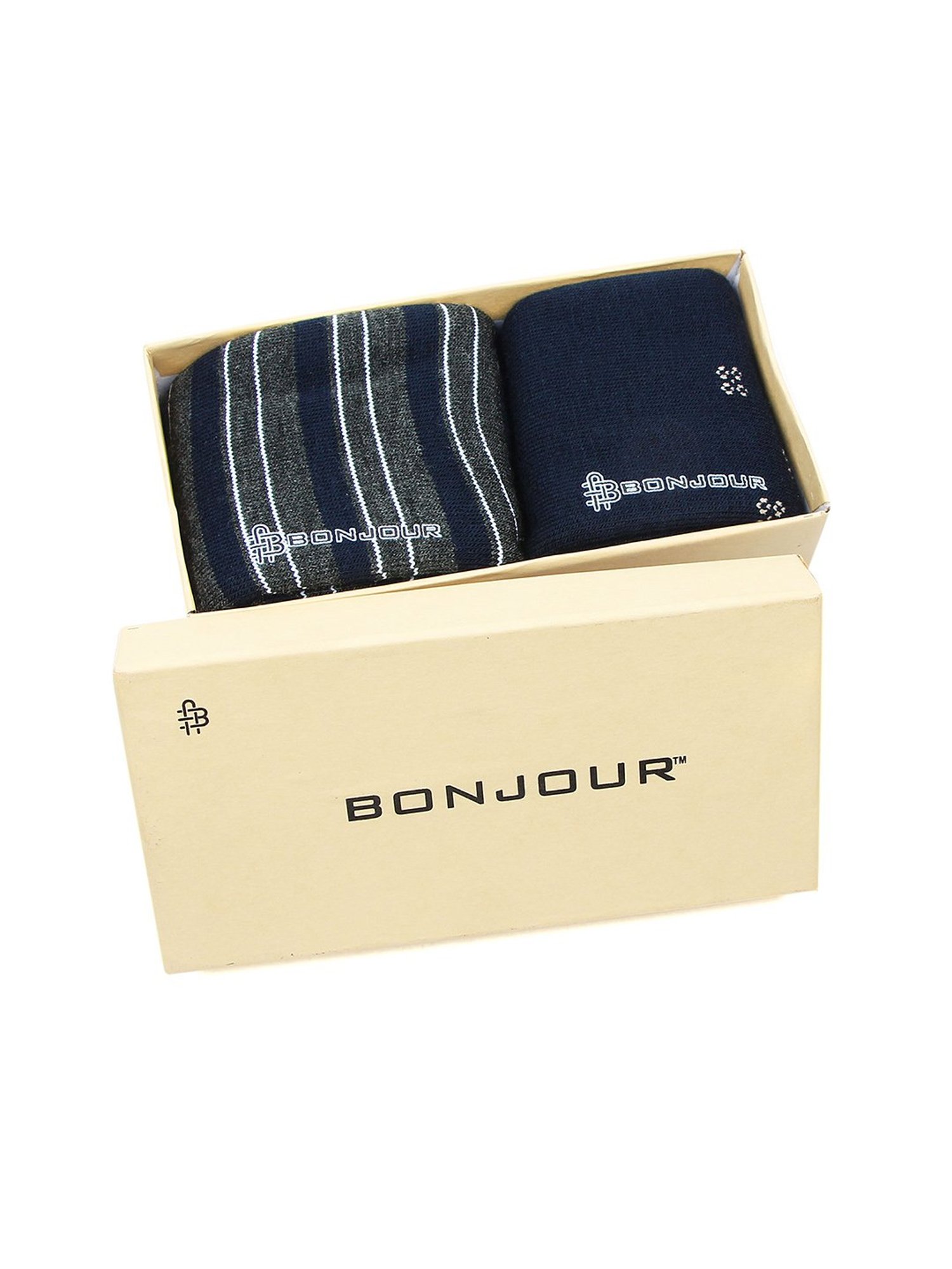Bonjour Dark Grey and Navy Socks (Pack Of 2)