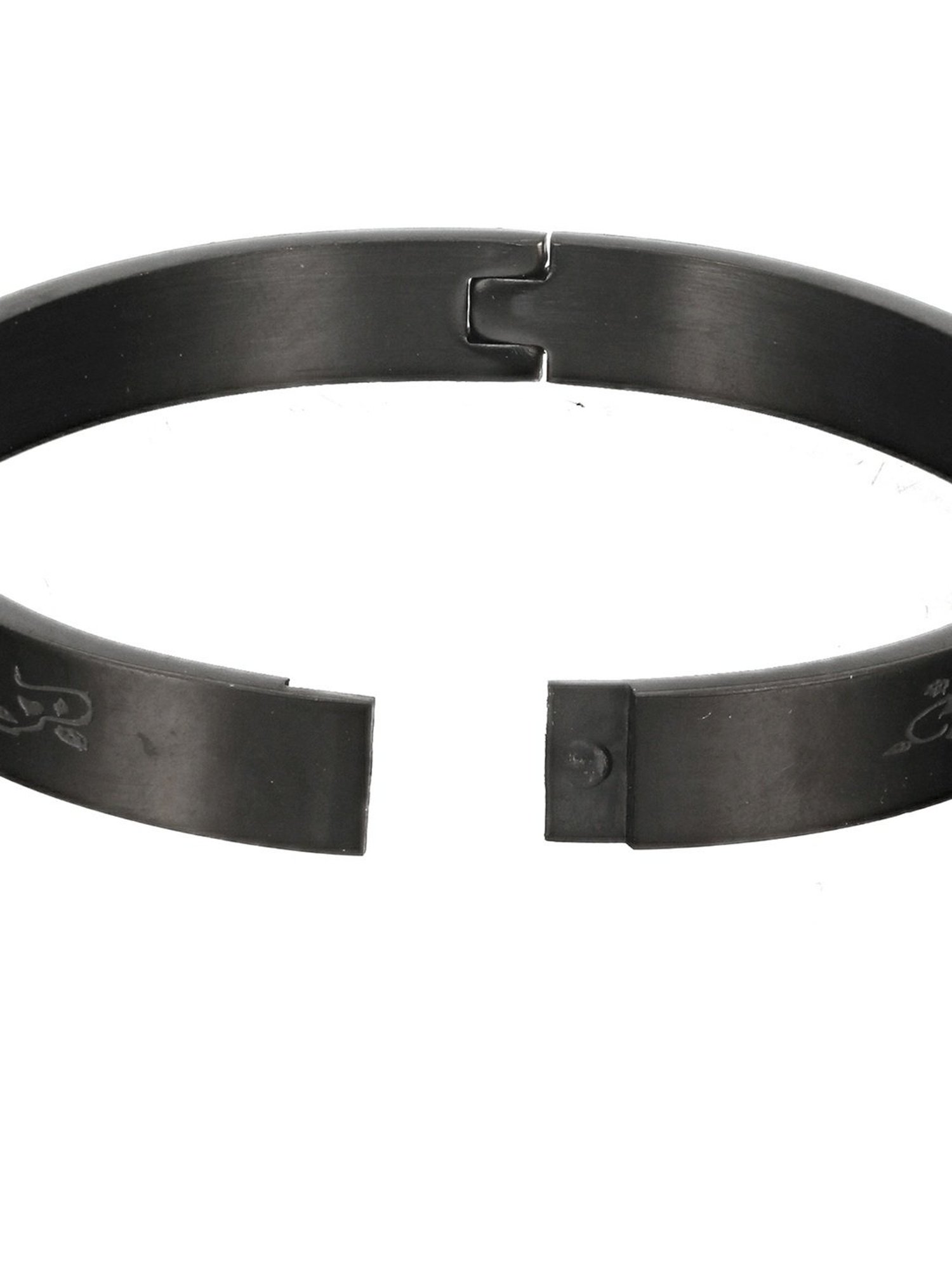 Aatmana Men Black Stainless Steel Rose Print Kada Bracelet