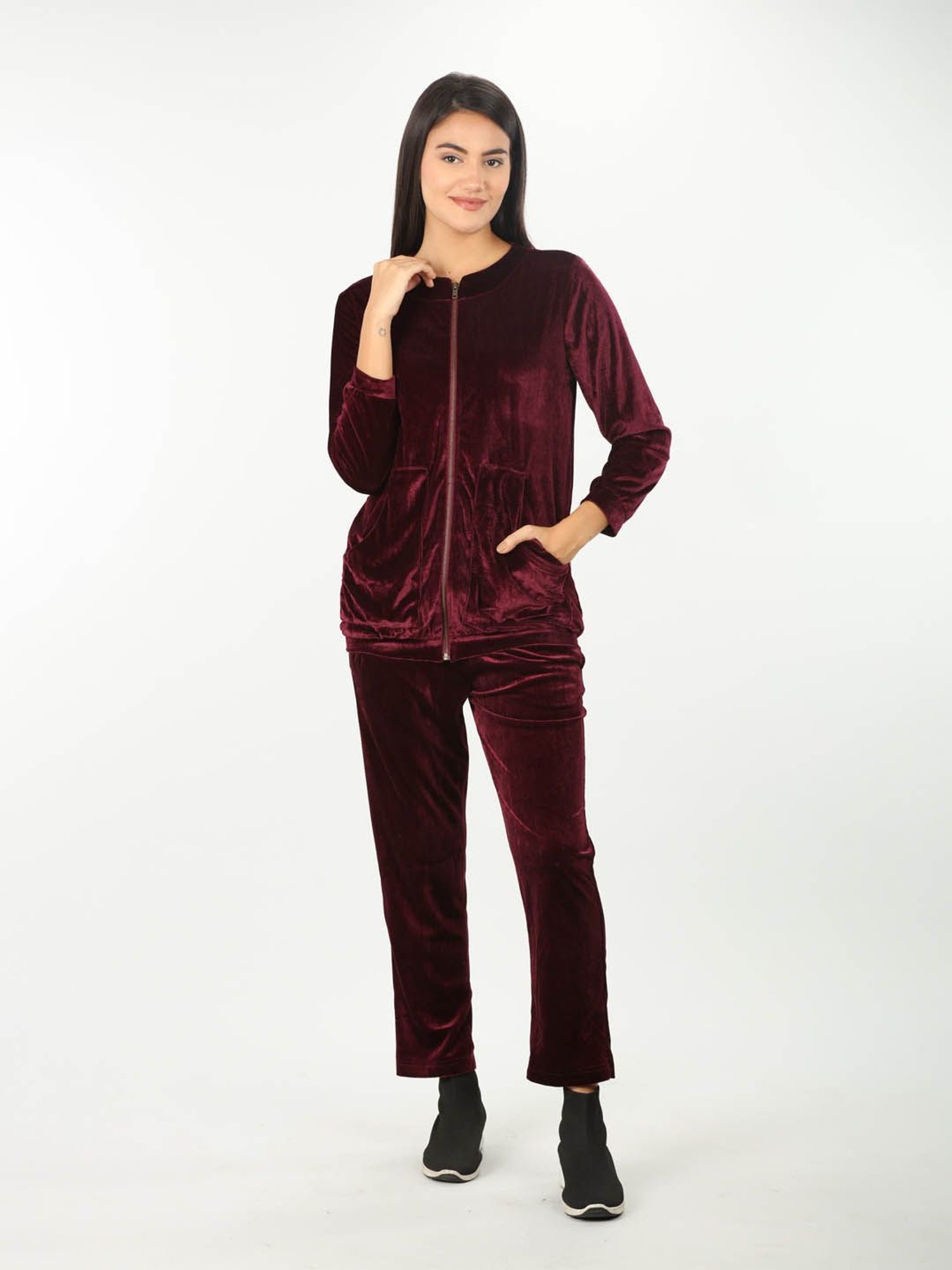 Mustard Wine Velvet Regular Fit Sweatshirt