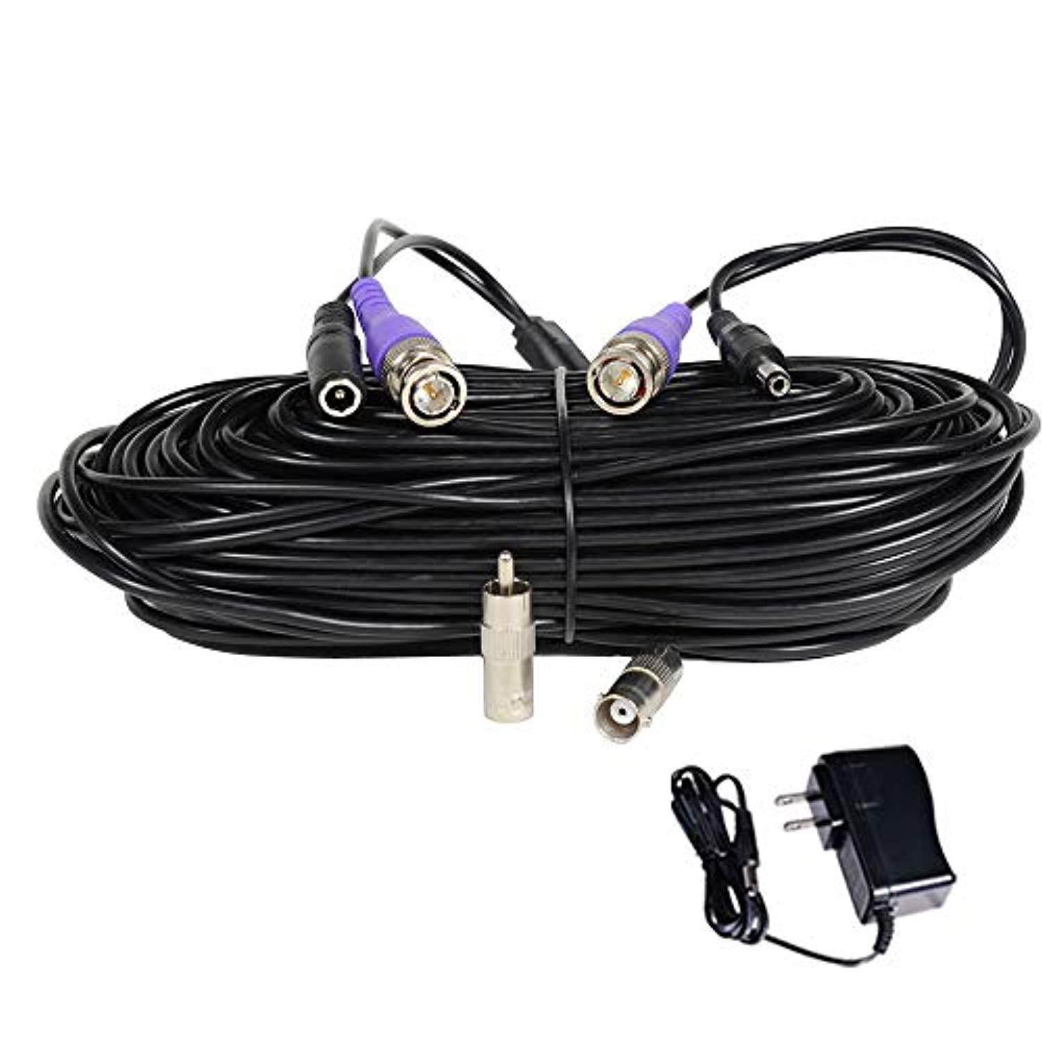 VideoSecu 100 Feet Video Power Cable with 12V DC 500mA Power Supply Kit for CCTV Security Camera DVR System CWB
