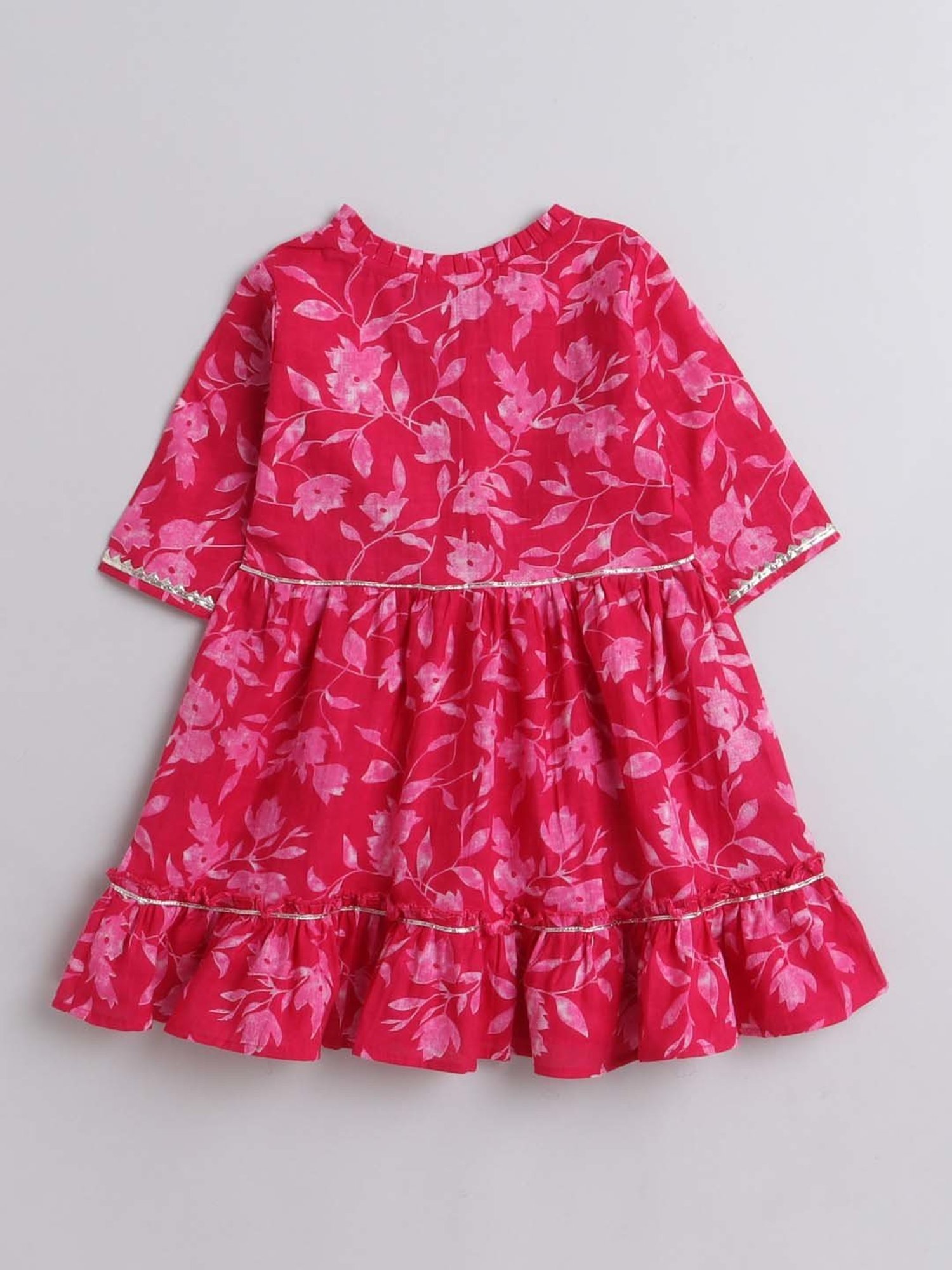The Magic Wand Kids Fuchsia Pink Cotton Floral Print Kurta Set