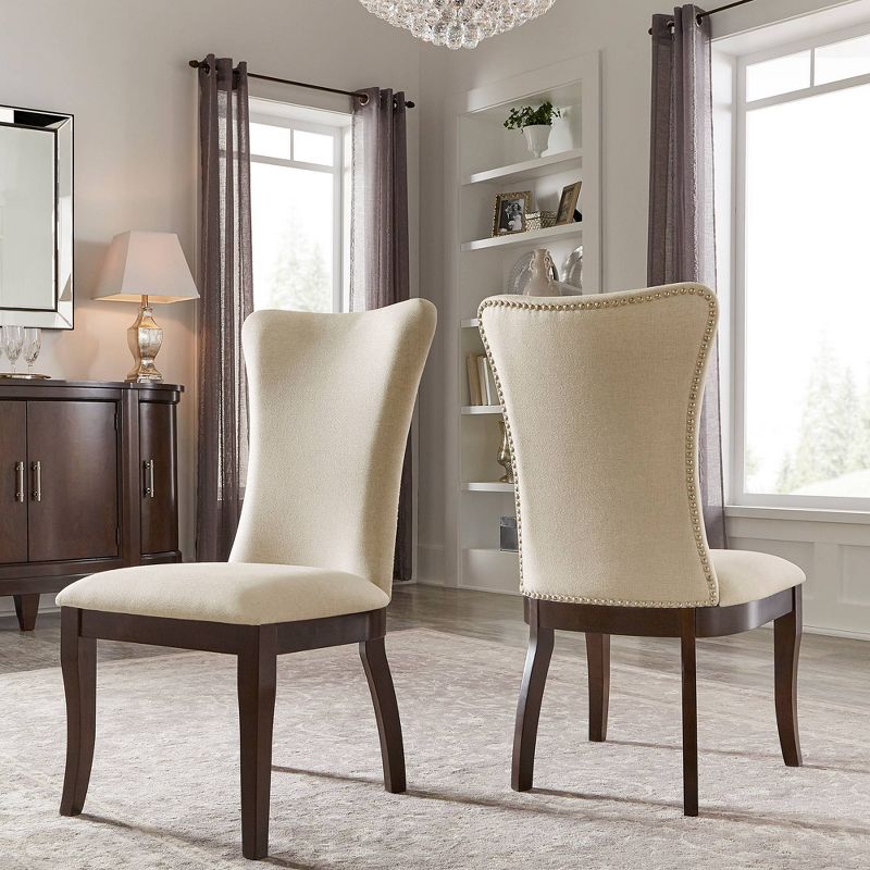 Set of 2 Airelle Nailhead Trim Upholstered Wingback Dining Chairs Beige - Inspire Q