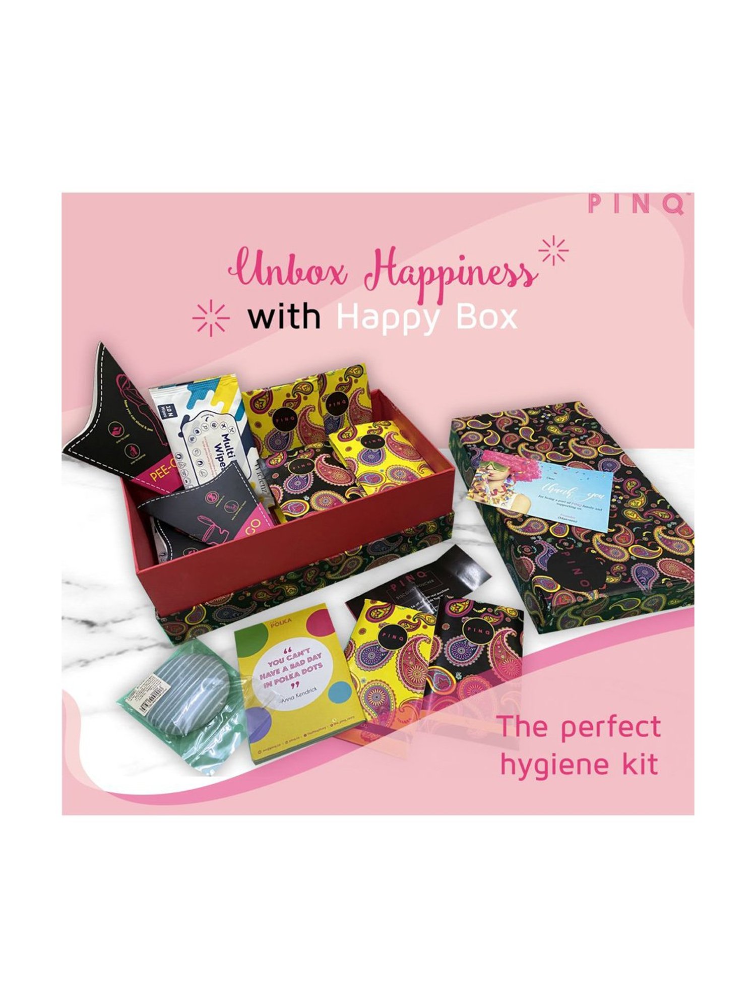 PINQ Happy Period Days Box Premium Cotton Ultra Sanitary Pads & other Essentials - 6 each (XXL+XL)