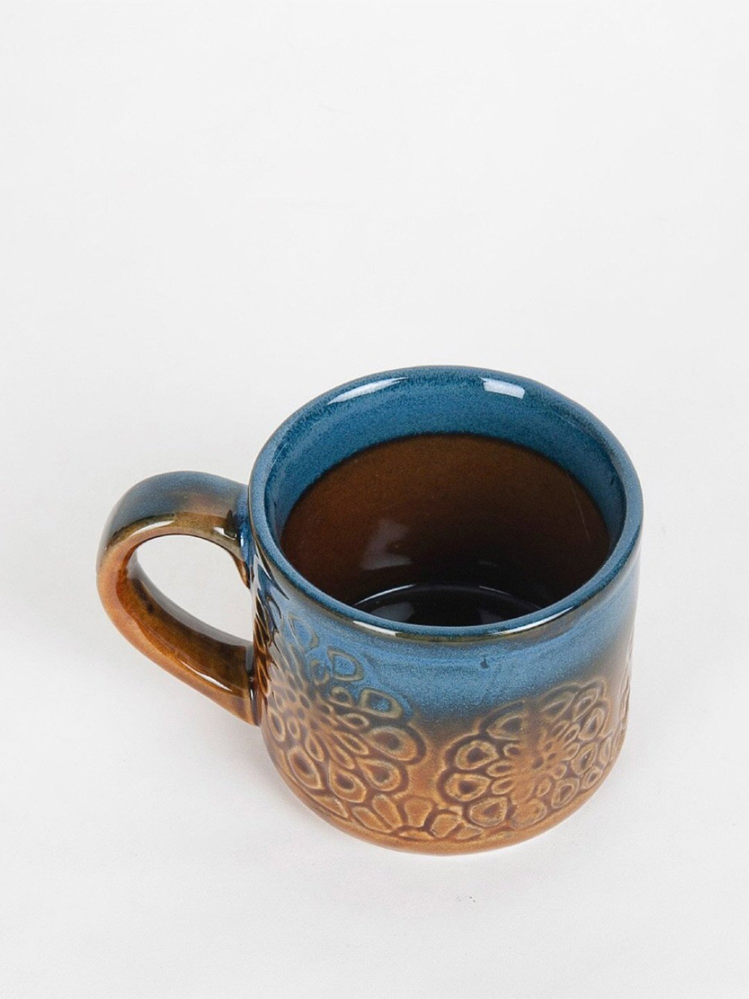 Fabindia Home Amber Embossed Brown & Dark Blue Ceramic Mug (270 ml)