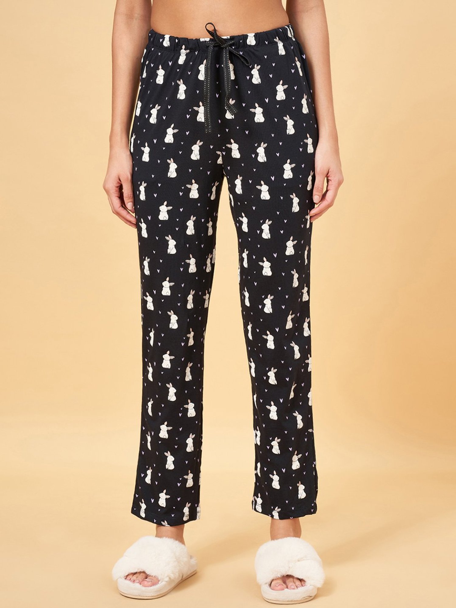 Dreamz by Pantaloons Jet Black Cotton Printed Pyjamas