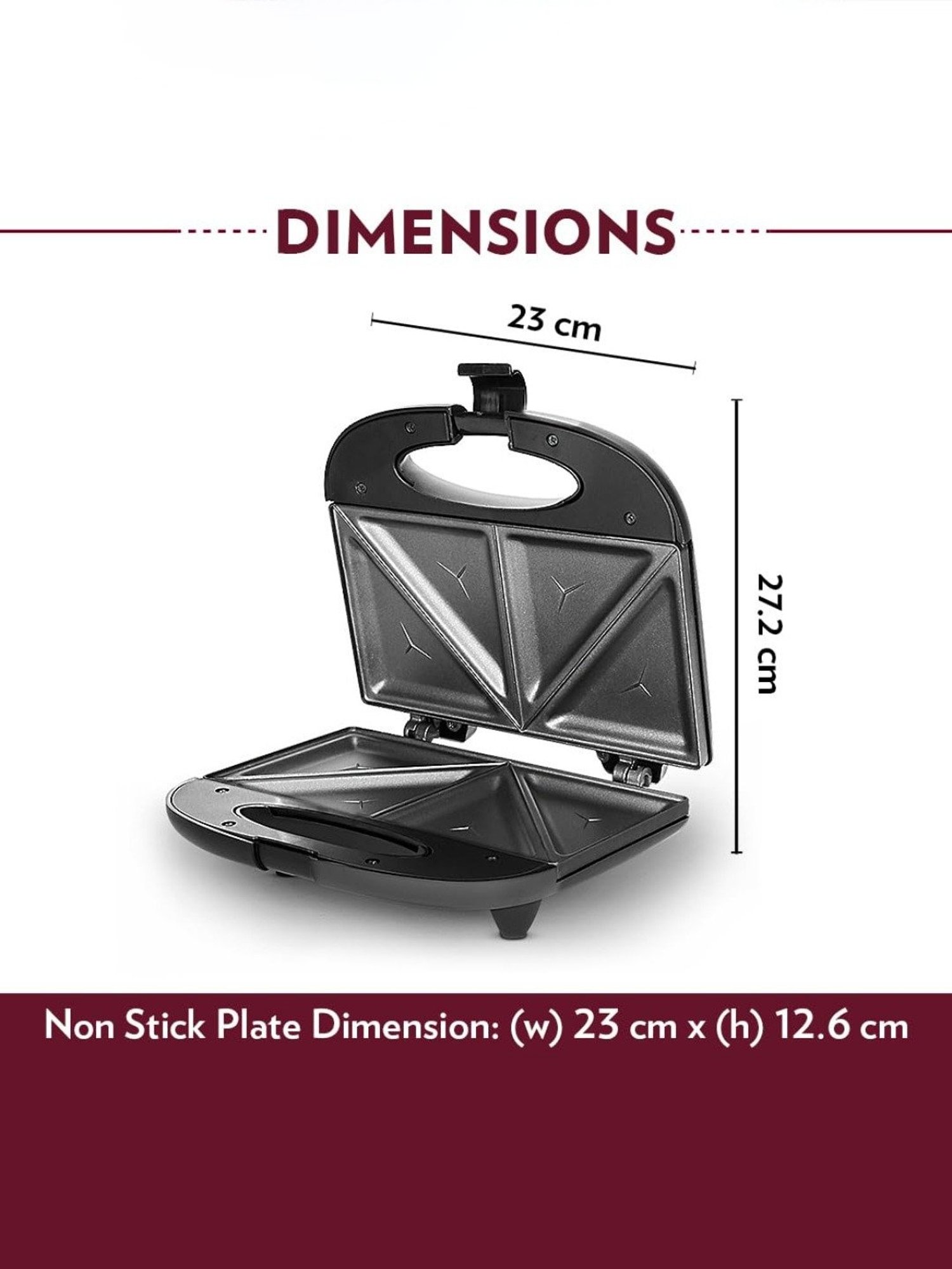 Borosil Sandwich Maker 800W Non Stick Coating (Black)