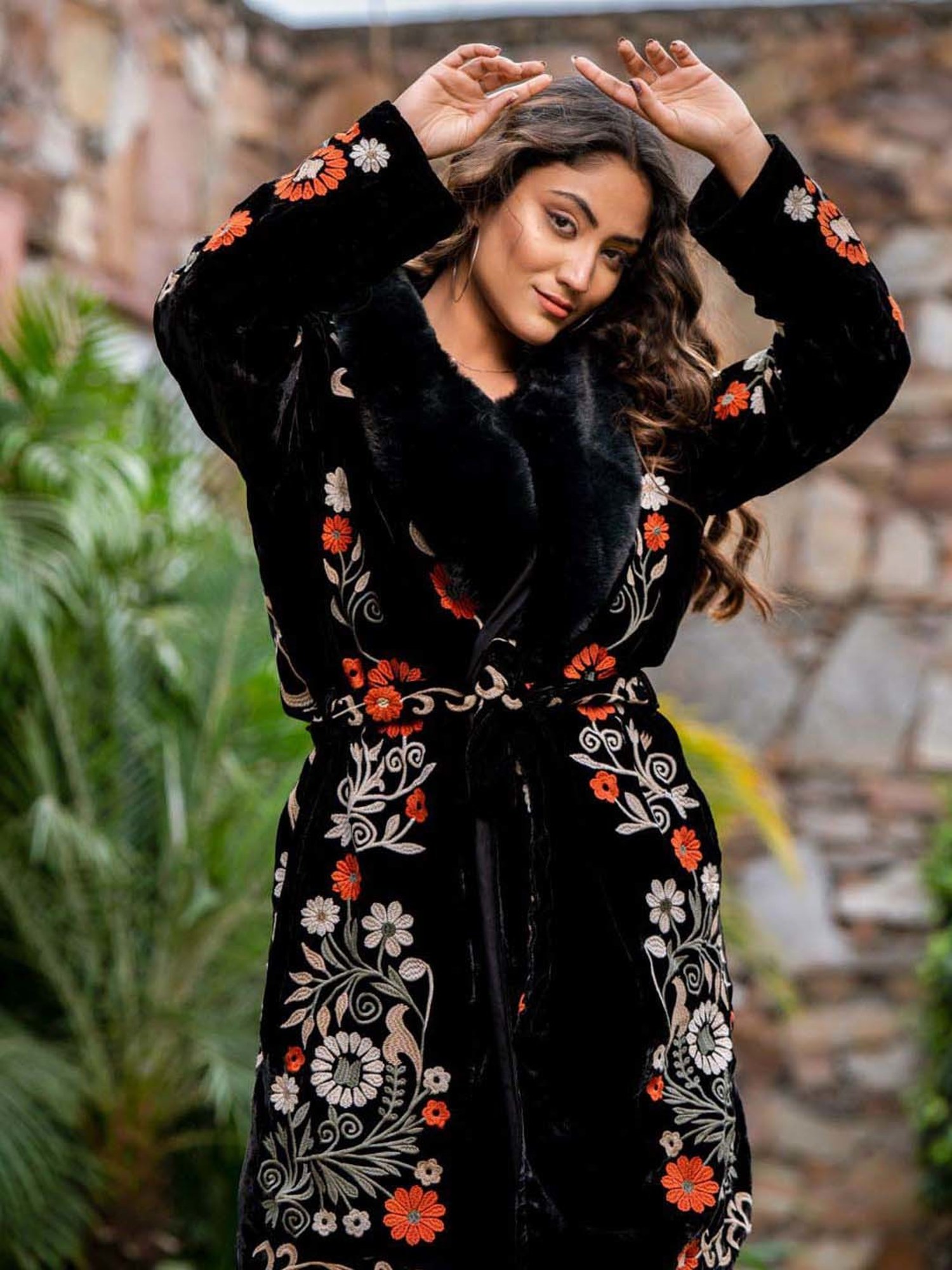 Zolo Label Black Floral Print Ethnic Jacket