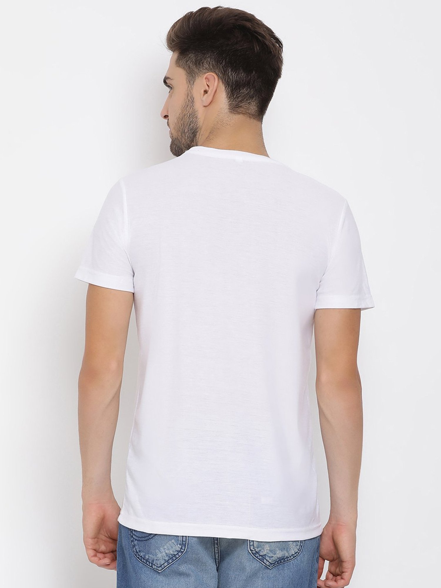 Hangup Plus White Regular Fit Printed Crew T-Shirt
