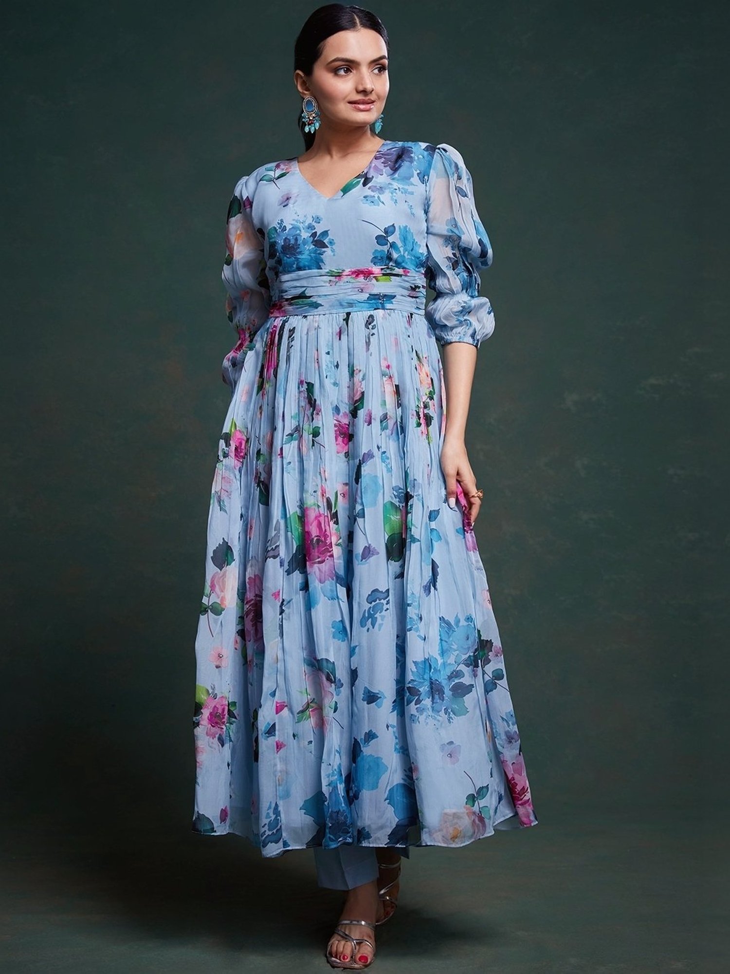 Odette Blue Printed Kurta Pant Set With Dupatta