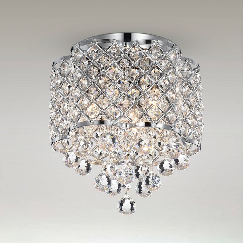13" x 13" x 10" Crystal and Metal Orchid Jannings Ceiling Light with Drum Shade Silver - Warehouse Of Tiffany