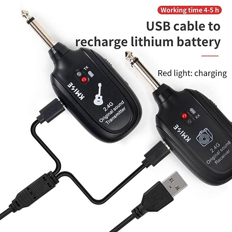 24GHZ Wireless Guitar System Builtin Rechargeable Lithium Battery Digital Transmitter Receiver for Electric Guitar Bass