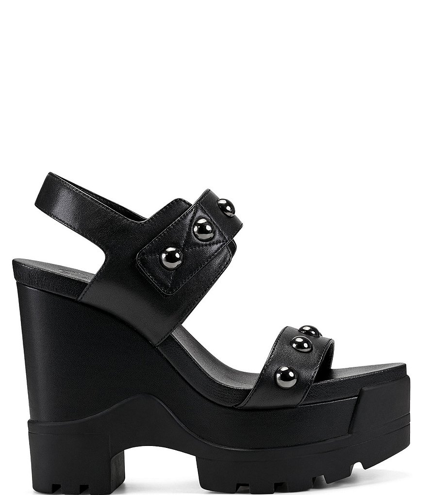 Jessica Simpson Baysie Leather Studded Lugged Platform Wedge Sandals