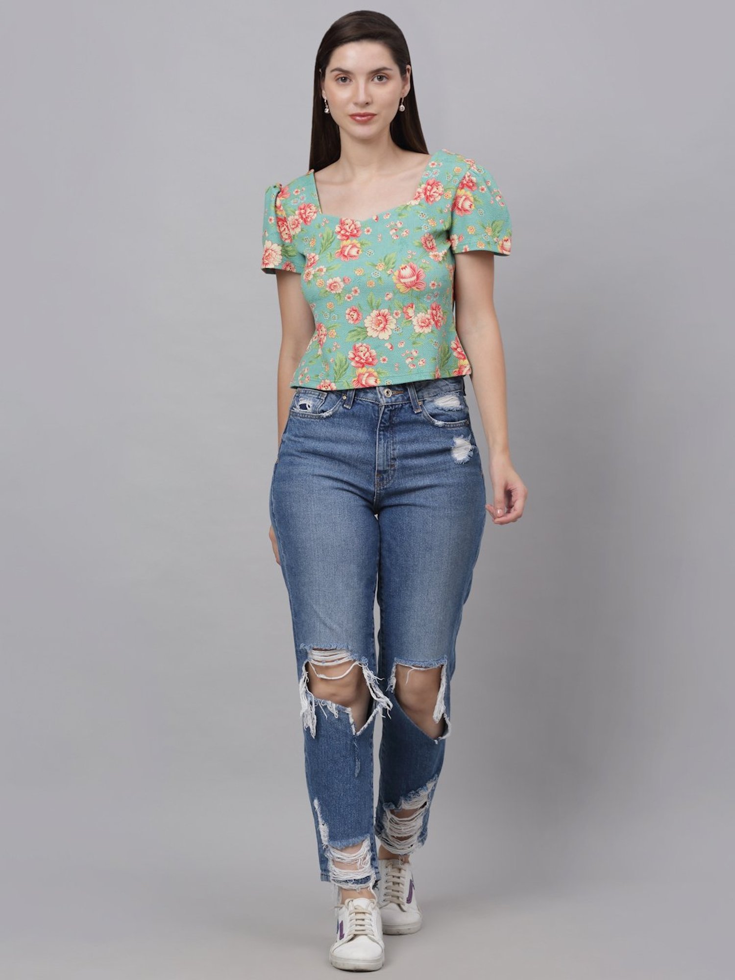 NEUDIS Green Floral Print Top