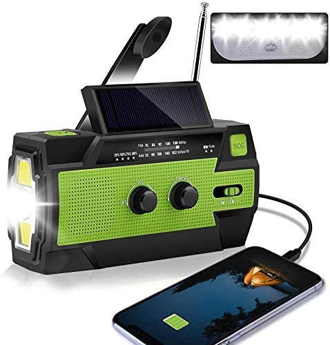 [2020 New Version] Solar Hand Crank Portable Radio, NOAA Weather Radio for Household and Outdoor Emergency with AM/FM/WB,3 Gear LED Flashlight, Reading Lamp, 4000mAh Power Bank USB Charger and SOS