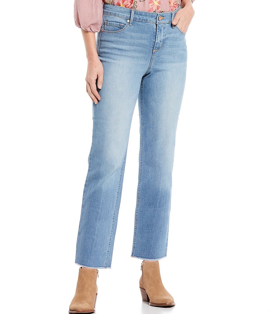 Code Bleu Petite Size High Rise Straight Leg Fray Hem Ankle Jeans