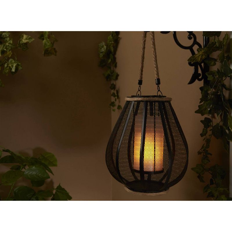 11" LED Dahl Mesh Outdoor Lantern with Dancing Flame Black - Smart Living