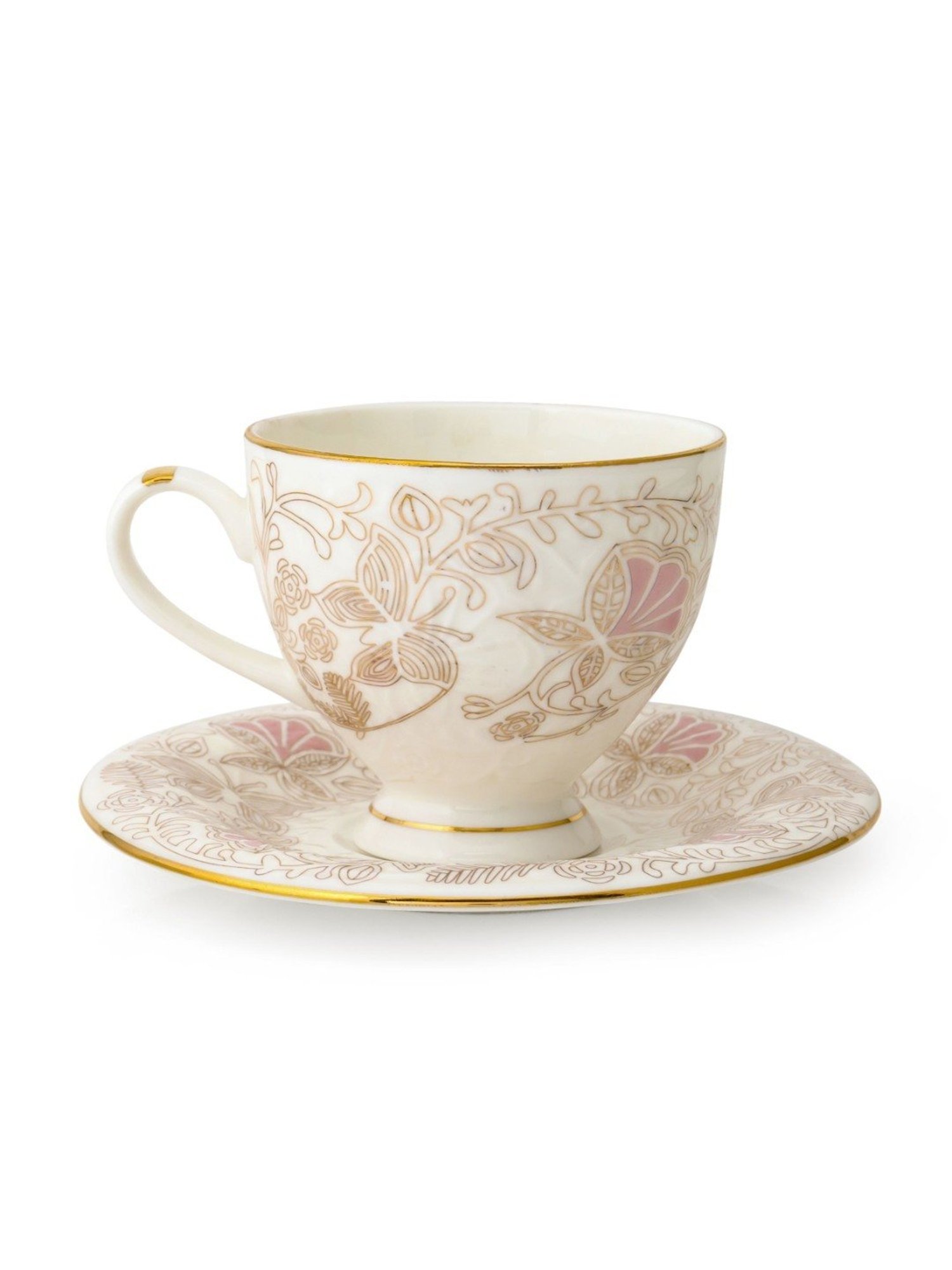 Clay Craft Fine Printed Gold Ceramic Cup & Saucer 180 ml - Set of 12