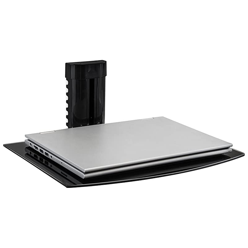 MI891 Floating Wall Mounted Shelf Bracket Stand for AV Receiver Component Cable Box Playstation4 Xbox1 DVD Player Projector 176 Lbs Capacity 1 Shelf Tinted Tempered Glass Black