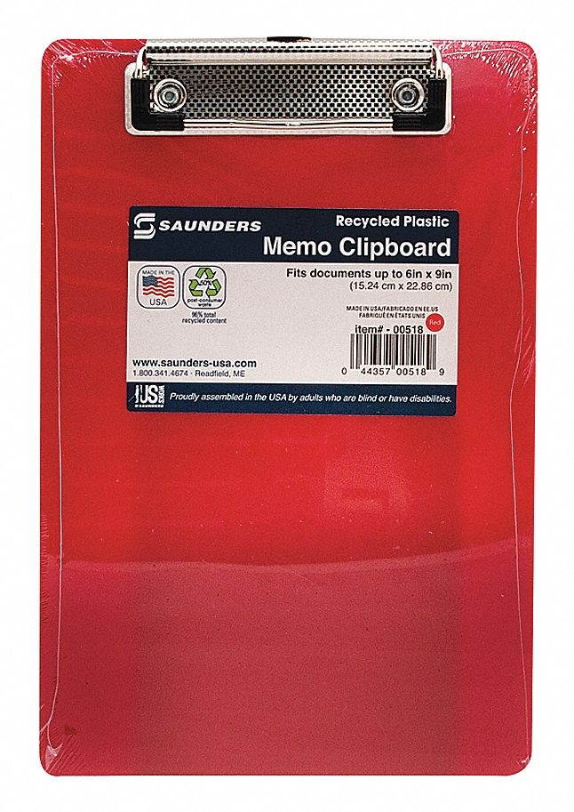 Saunders Clipboard, Memo Size, Plastic, Red Red  Plastic  00518