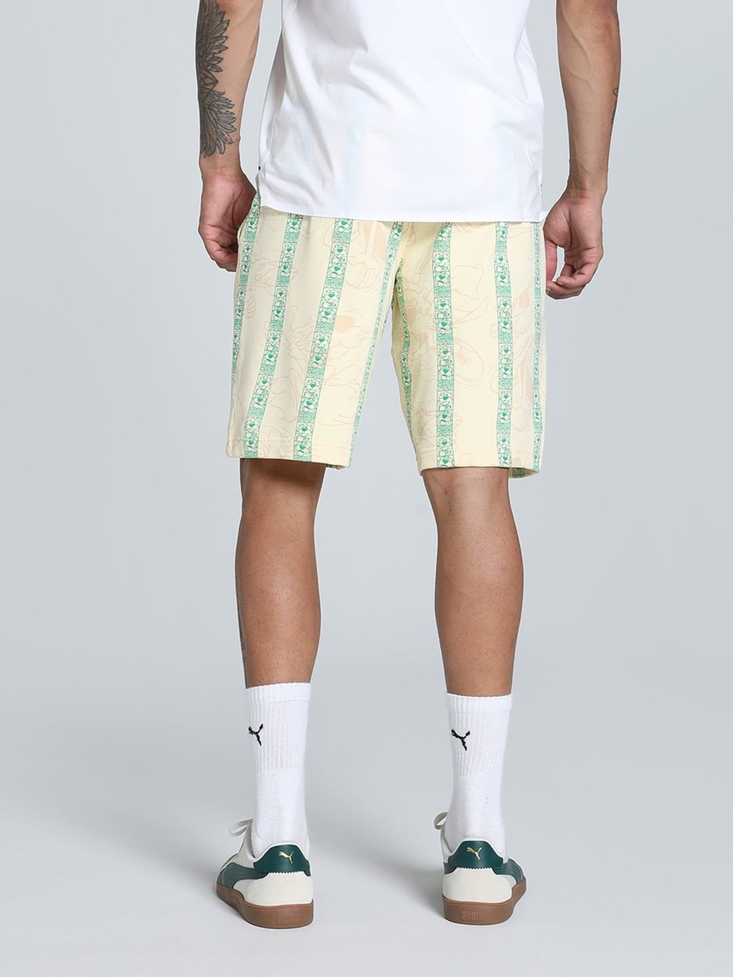 Puma Yellow Cotton Regular Fit Printed Sports Shorts