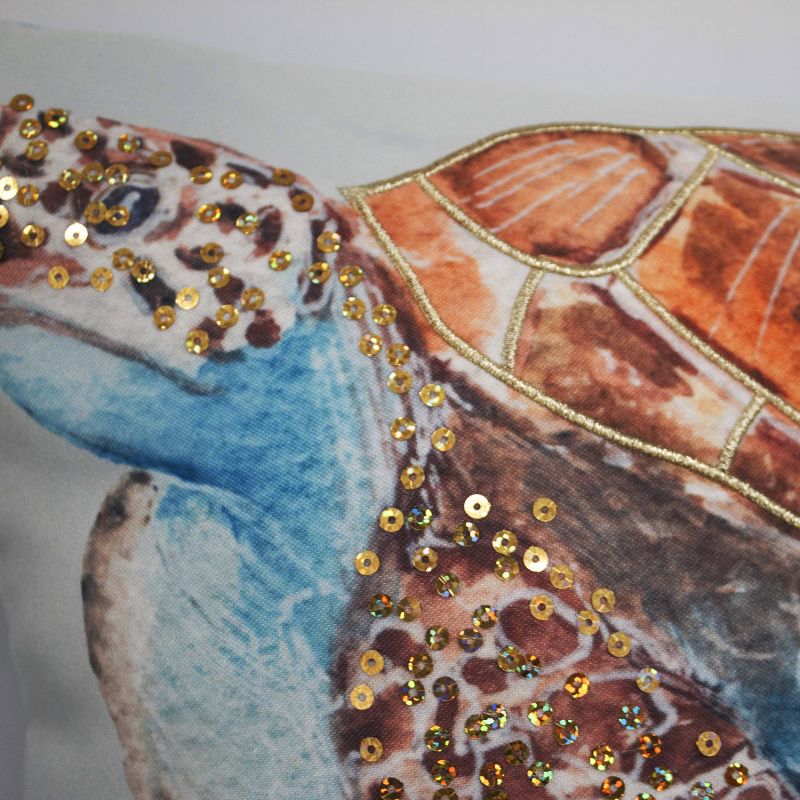 21" x 14" Embroidered Sequined Turtle Patio Throw Pillow - Edie@Home