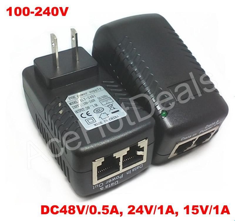 15V/1A 24V/1A 48V/0.5A PoE Injector Power Over Ethernet Adapter Wall Plug