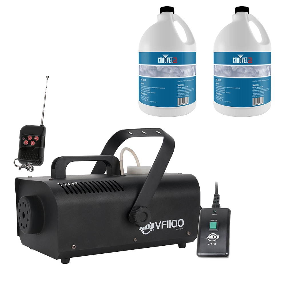 ADJ 1 Liter Portable Smoke Fog Machine w/ 1 Gallon Bottle of Fog Fluid (2 Pack)