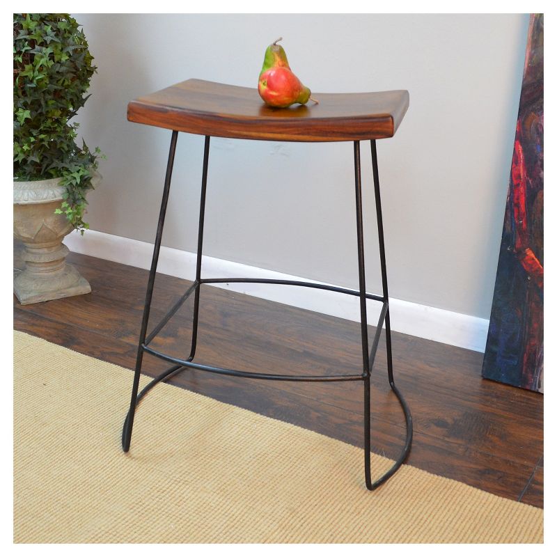 Set of 2 24" Portia Saddle Seat Counter Height Barstools Metal/Chestnut - Carolina Chair & Table