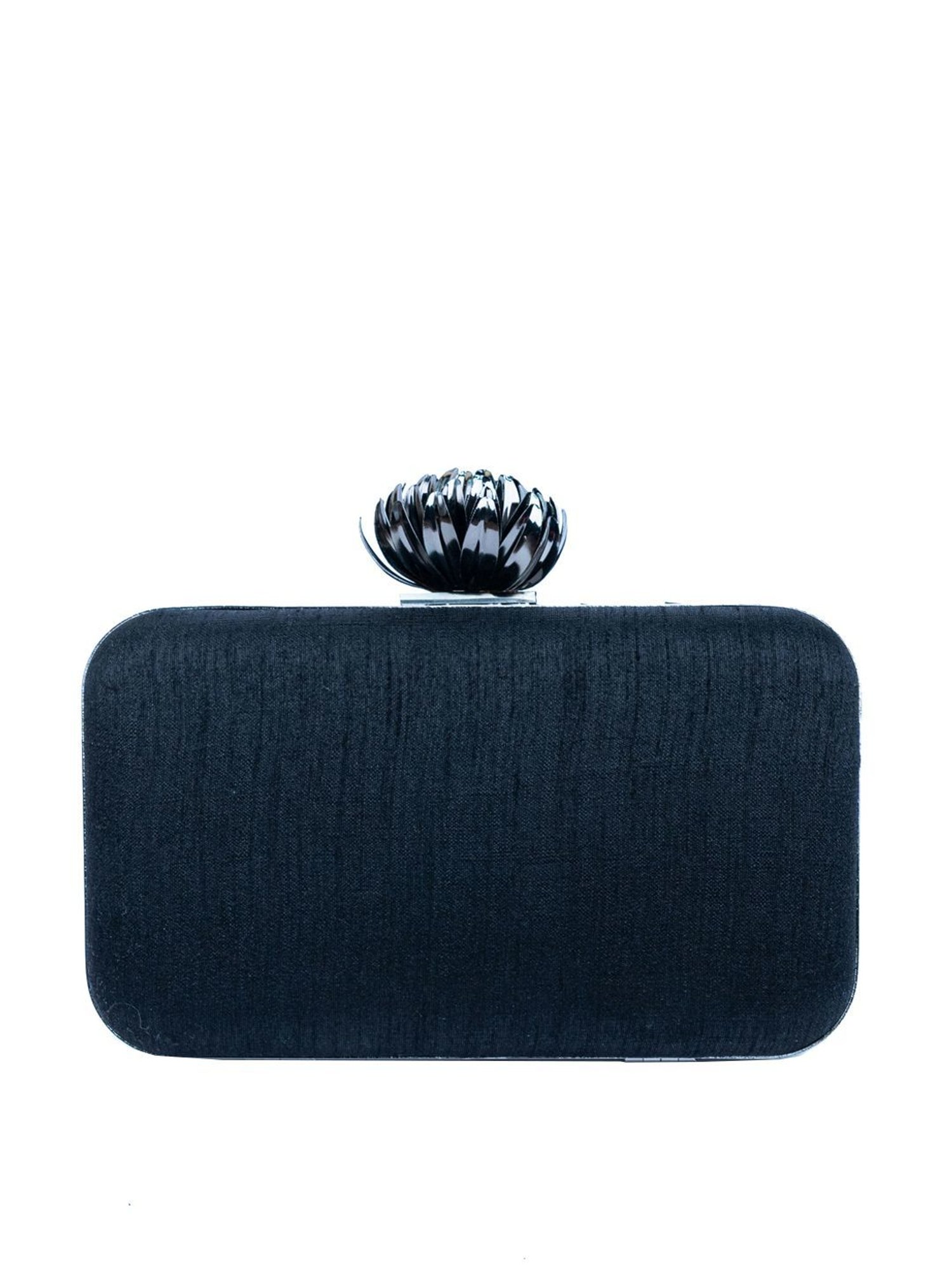 NR by Nidhi Rathi Black Fabric Minaudiere Clutch