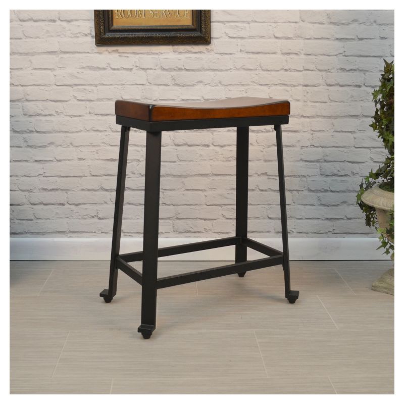 24" Viola Saddle Seat Counter Height Barstool Chestnut/Black - Carolina Chair & Table