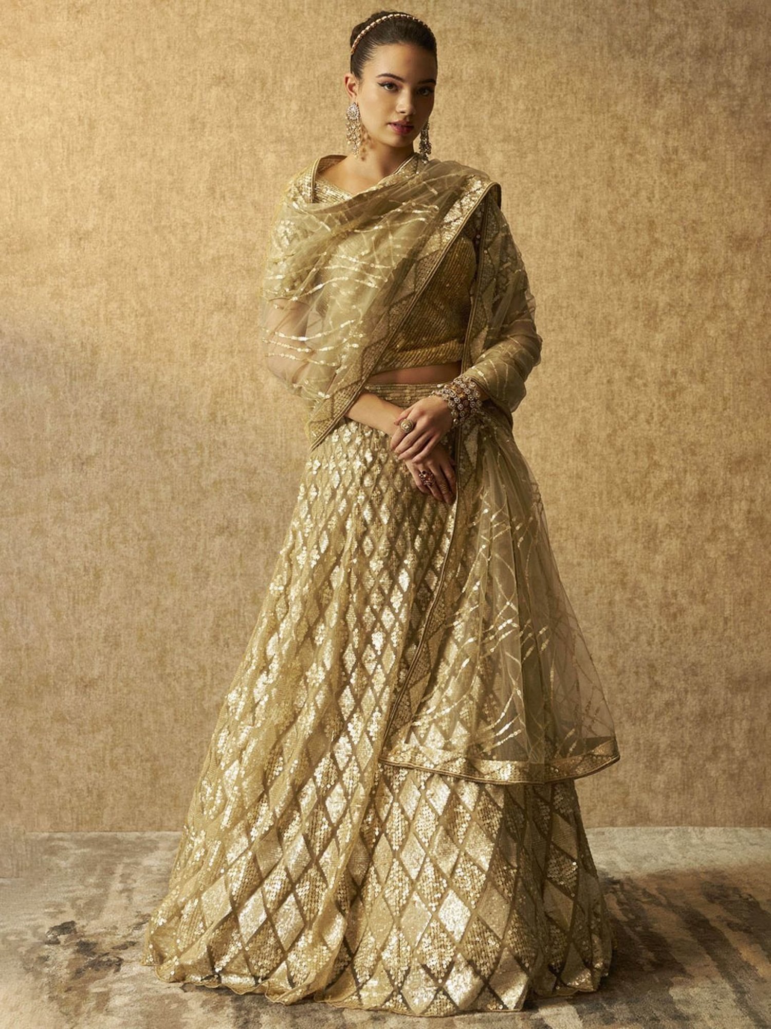 Silk Land Beige & Blue Woven Pattern Semi Stitched Lehenga Choli Set With Duppata