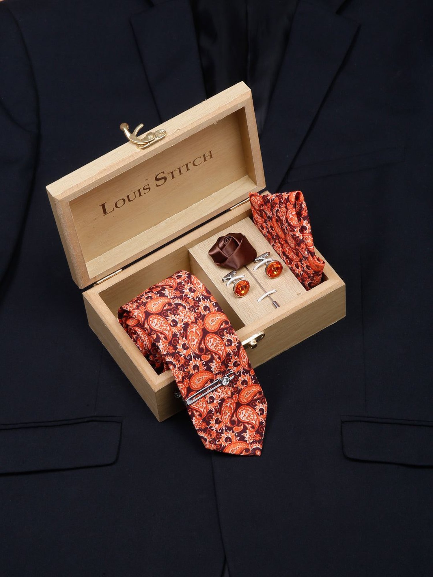 Louis Stitch Multicolor Printed Necktie Gift Set - Set of 5