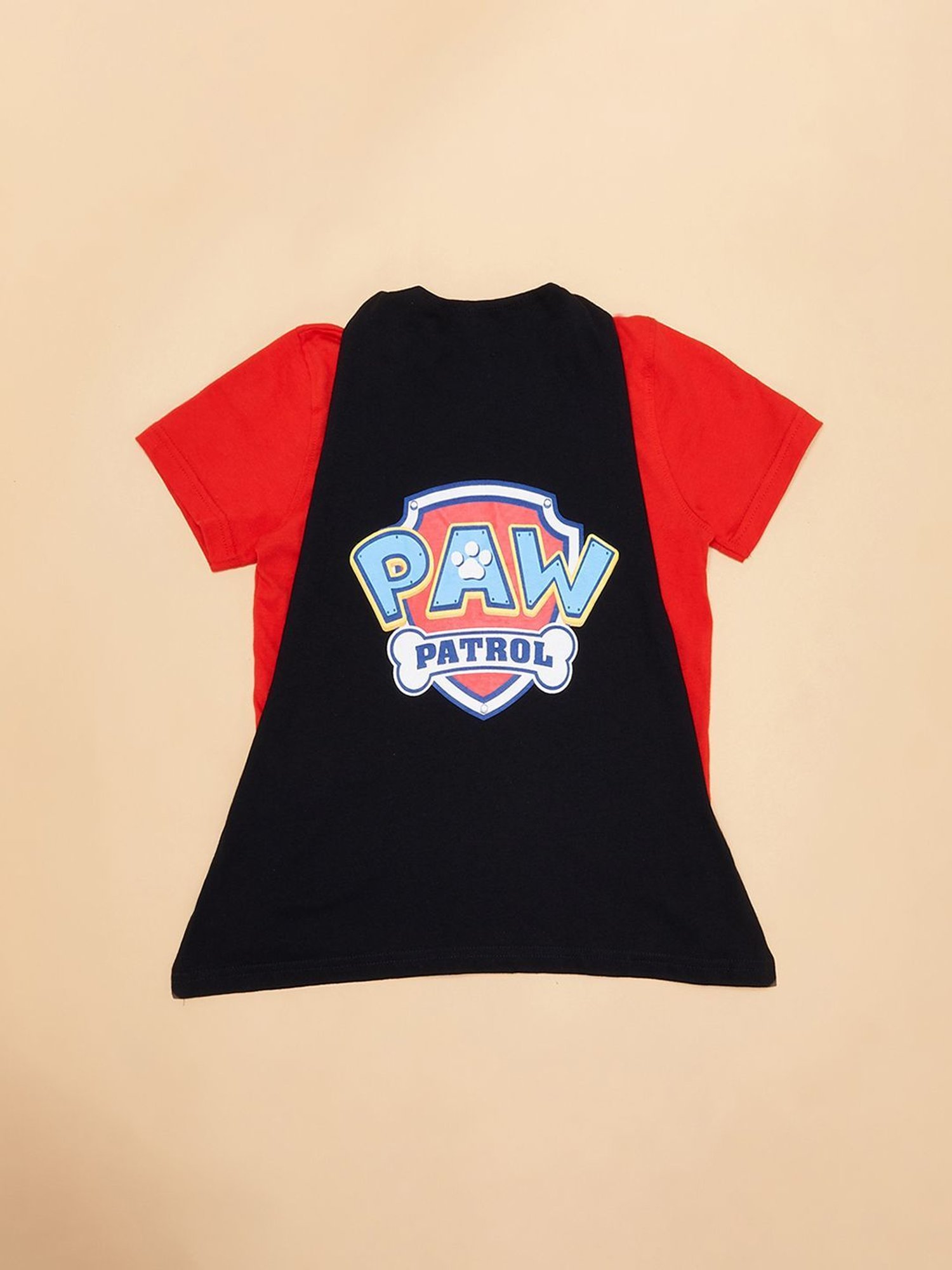 Pantaloons Junior Red & Black Printed T-Shirt with Deattachable Cape