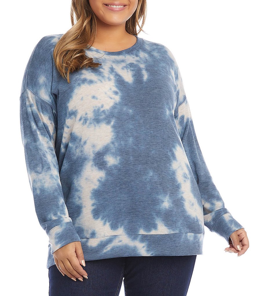 Karen Kane Plus Size Cloudy Tie Dye Drop Shoulder Long Sleeve Crew Neck Coordinating Pullover