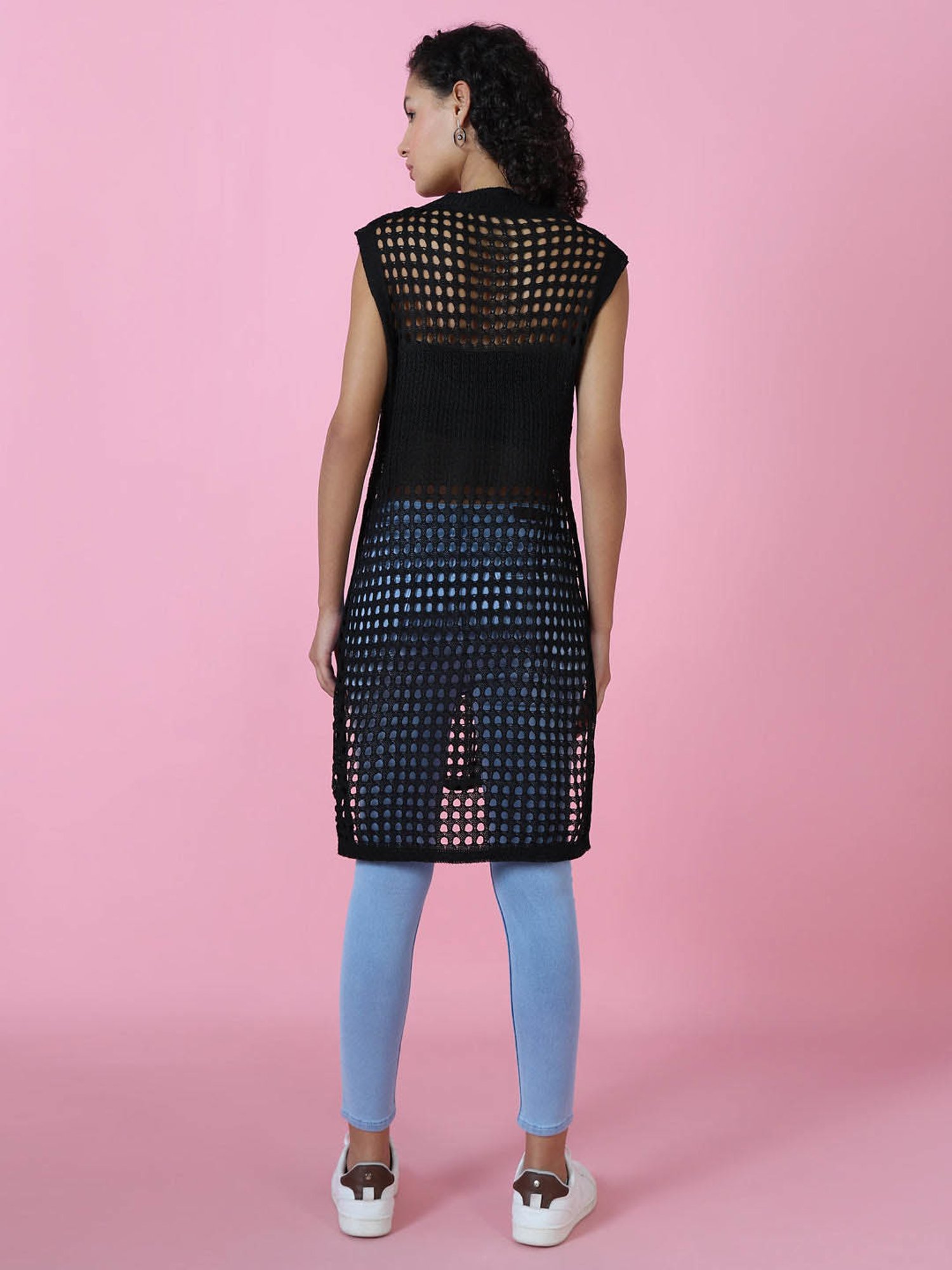 SHOWOFF Black Self Design Longline Top