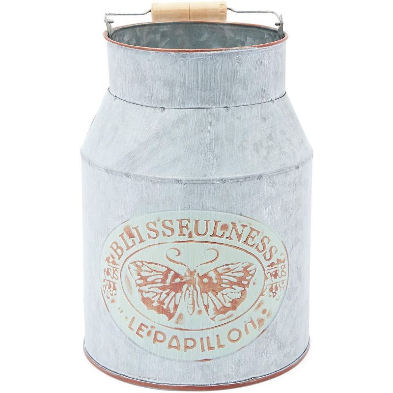 Farmlyn Creek Rustic Galvanized Metal Milk Can Planter, Farmhouse Flower Vase (5.5 x 8 x 4.3 in)