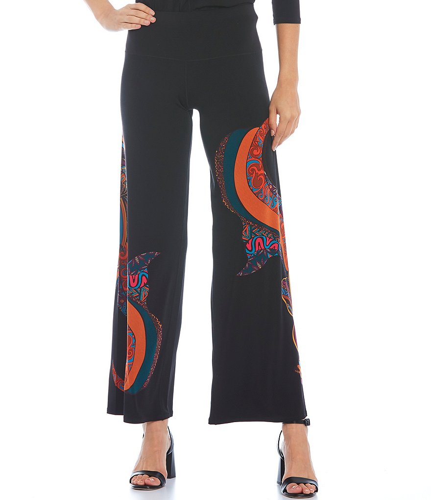 Eva Varro Fish Placement Print Wide Leg Coordinating Pull-On Pants