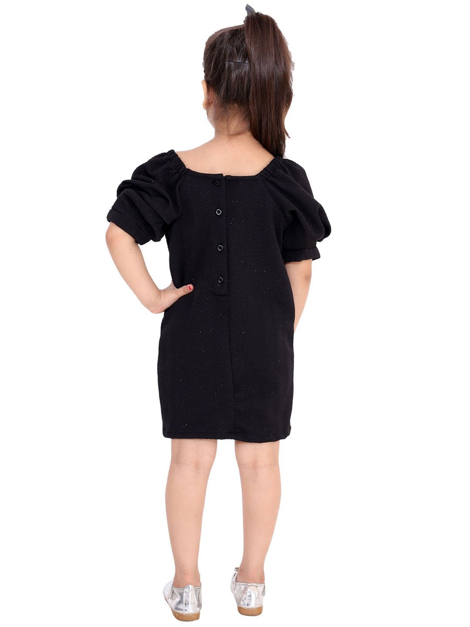 KidsDew Kids Black Self Design Dress