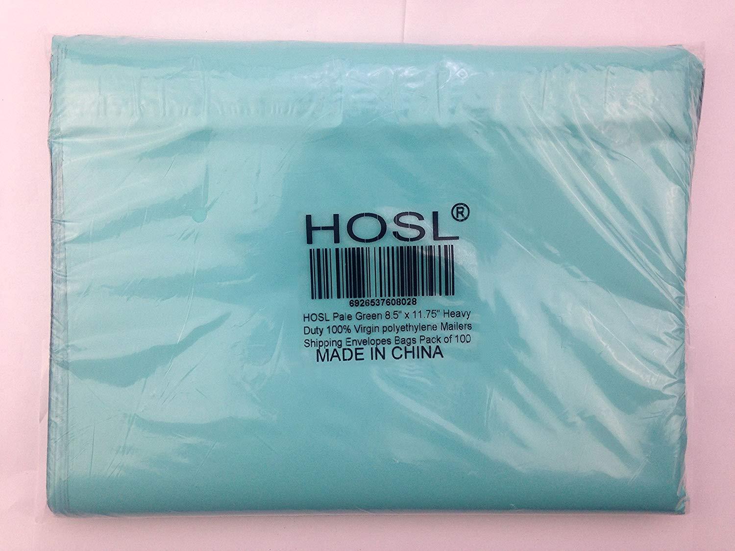 HOSL Pale Green 2.5Mil 8.5" x 11.75"+1.5" Heavy Duty 100% Virgin polyethylene Mailers Shipping Envelopes Bags Pack of 100